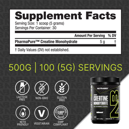 NutraBio Micronized Creatine Monohydrate, Unflavored, 500 g (1.1 lb) - view 3