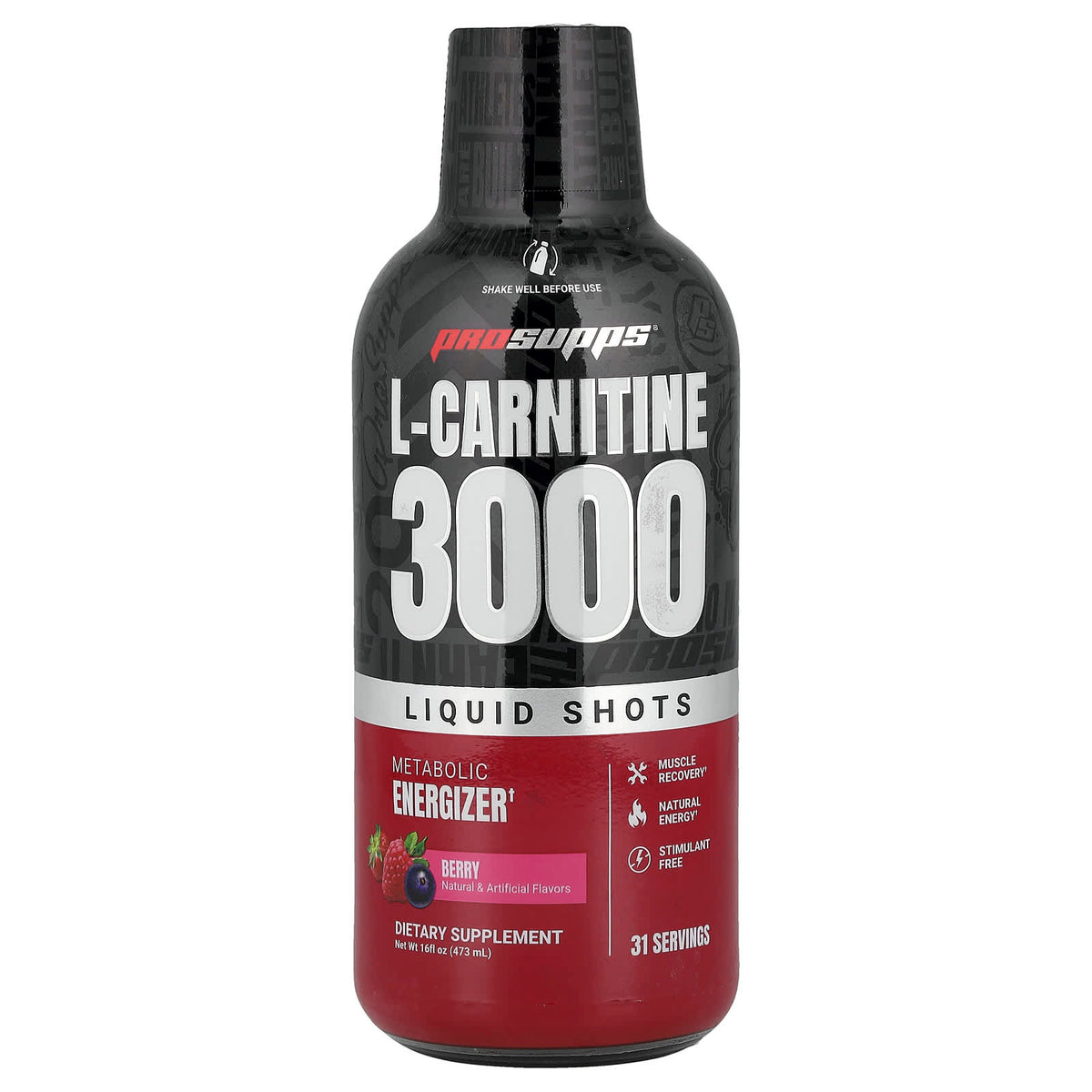 ProSupps L-Carnitine 3000 Liquid Shots, Berry, 473 ml (16 fl oz) — product view