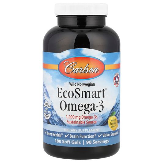 Carlson Wild Norwegian EcoSmart Omega-3, Natural Lemon, 180 Soft Gels