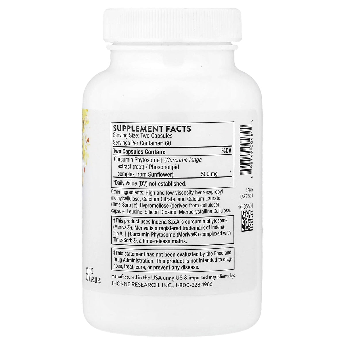 Thorne Curcumin Phytosome Sustained Release, 250 mg, 120 Capsules - view 2