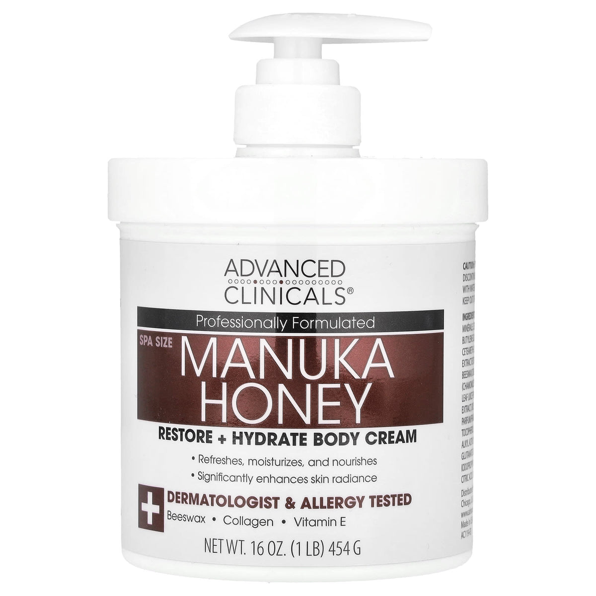 Advanced Clinicals Manuka Honey Restore + Hydrate Body Cream 454 g (16 oz) — product view