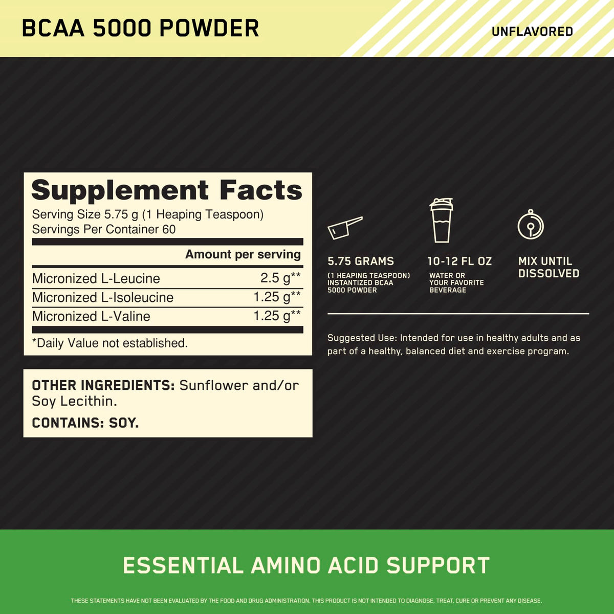 Optimum Nutrition Instantized BCAA 5000 Powder, Unflavored, 345 g (12.16 oz) - view 3
