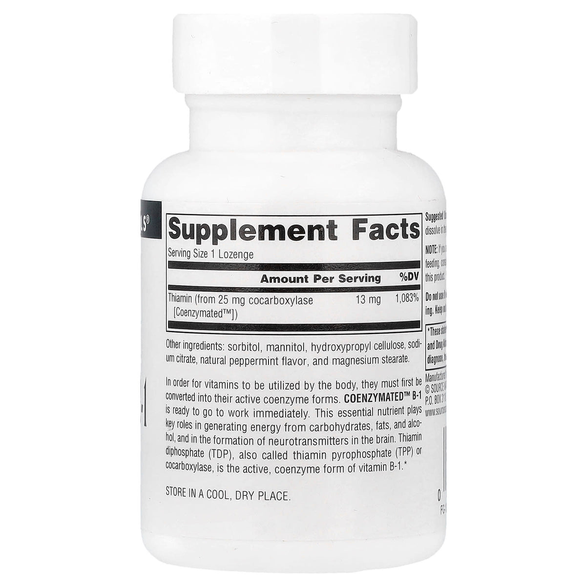 Source Naturals Coenzymated B-1, 13 mg per Lozenge, 60 Lozenges - view 2