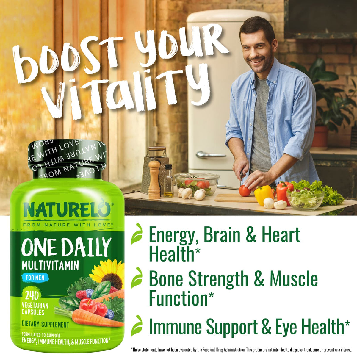 NATURELO One Daily Multivitamin for Men, 240 Vegetarian Capsules - view 3