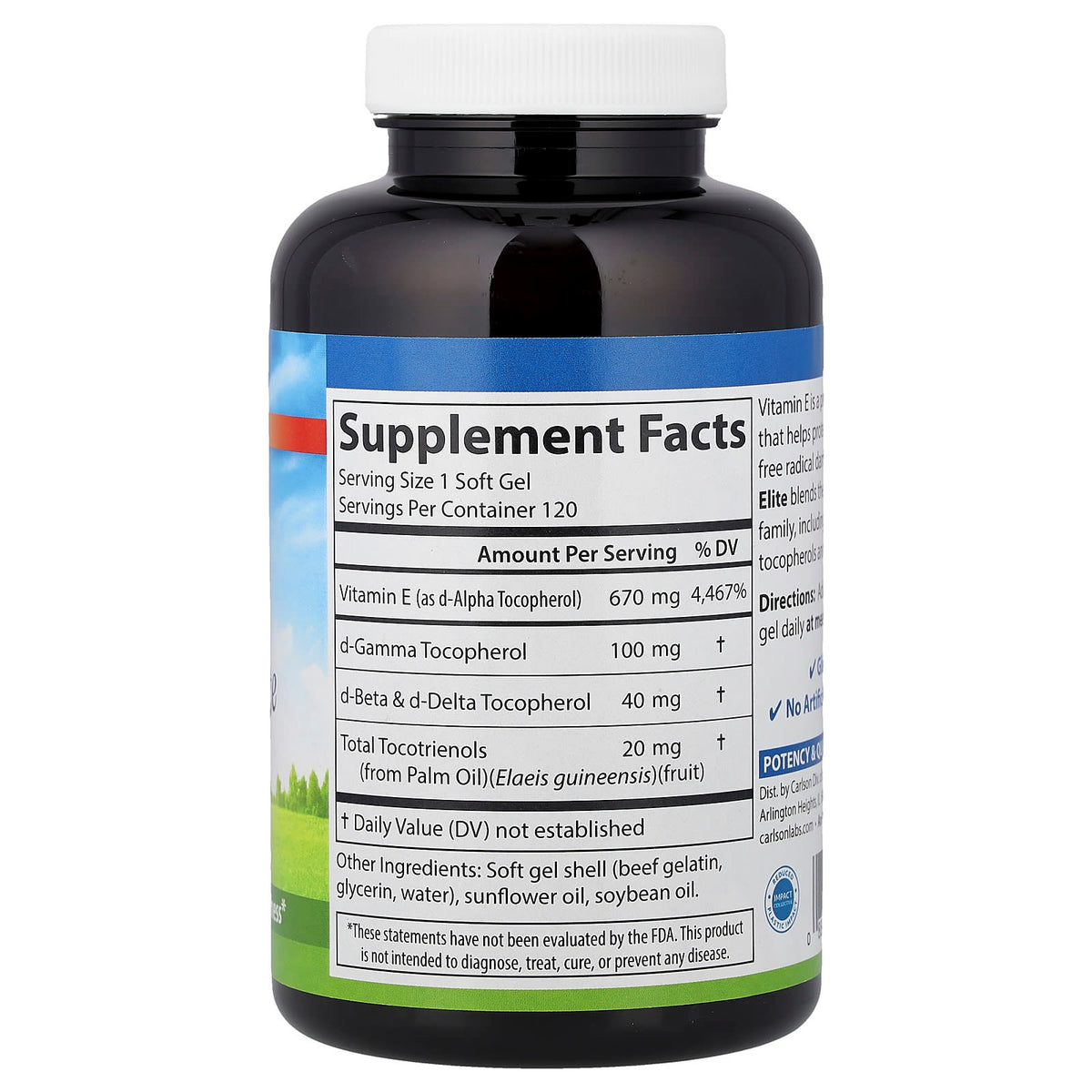 Carlson E-Gems Elite Vitamin E Complex, 120 Soft Gels - view 2