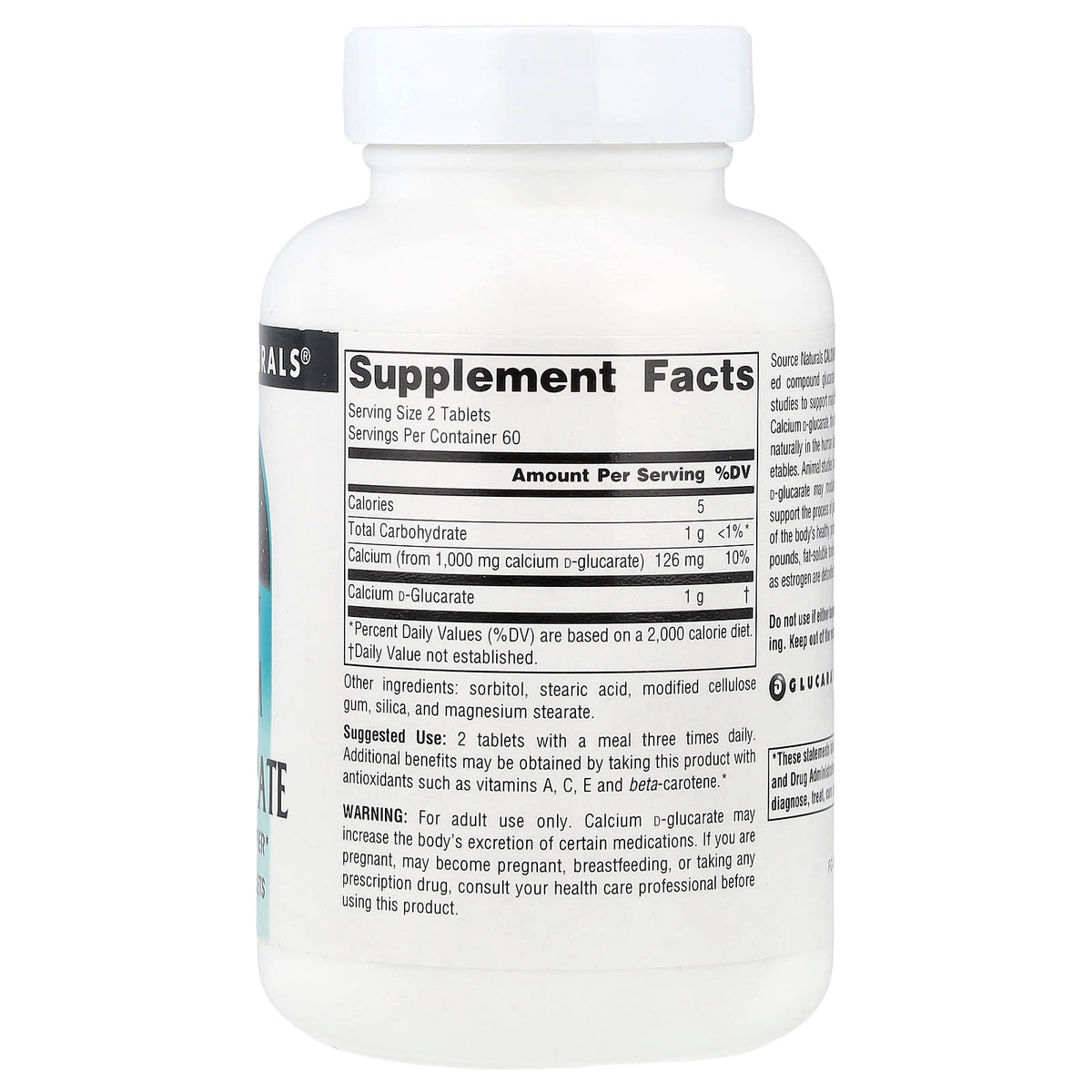 Source Naturals Calcium D-Glucarate, 120 Tablets (500 mg per Tablet) - view 2