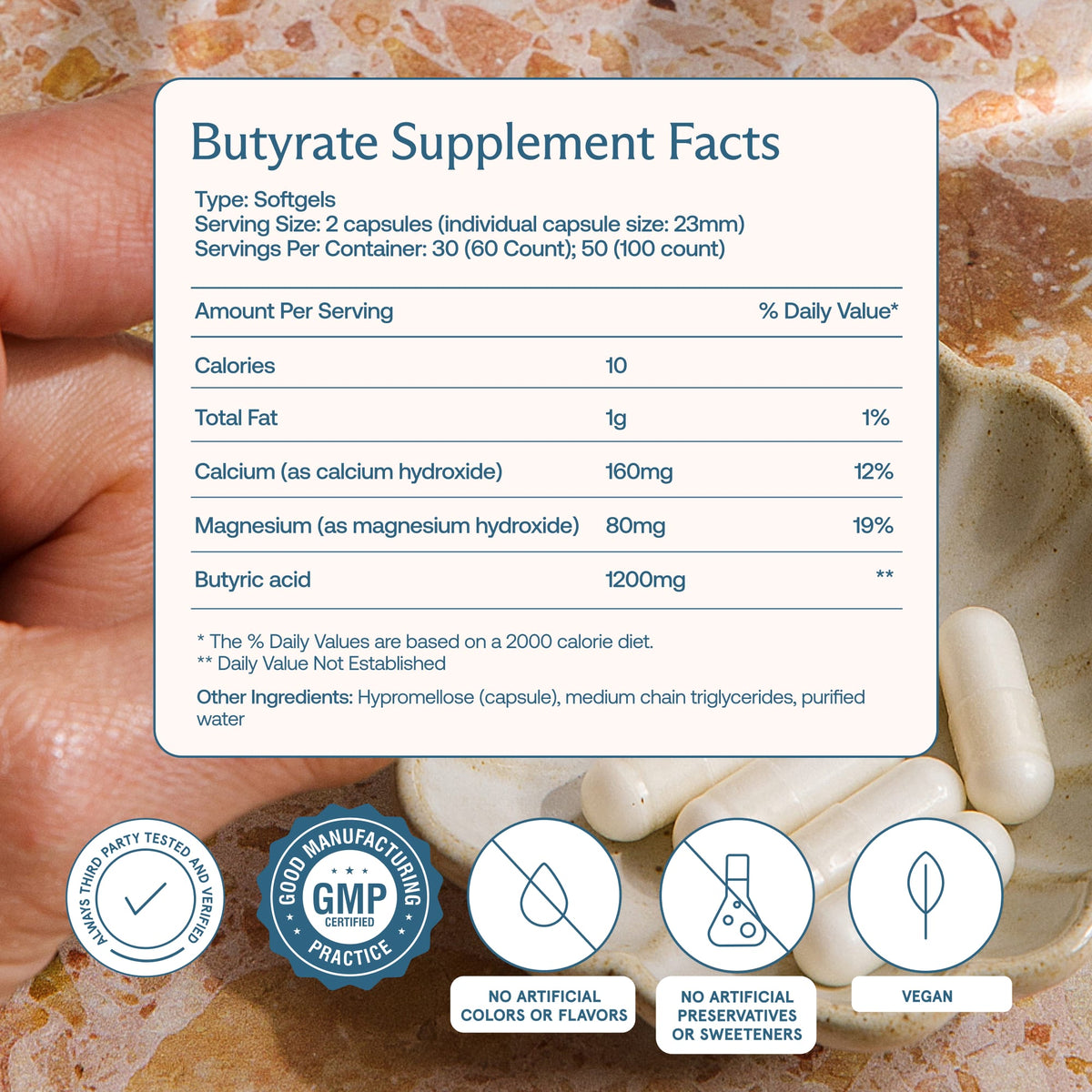 BodyBio Calcium Magnesium Butyrate, 100 Capsules - view 3