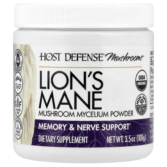 Host Defense Mushrooms Lion's Mane Mushroom Mycelium Powder 100 g (3.5 oz)
