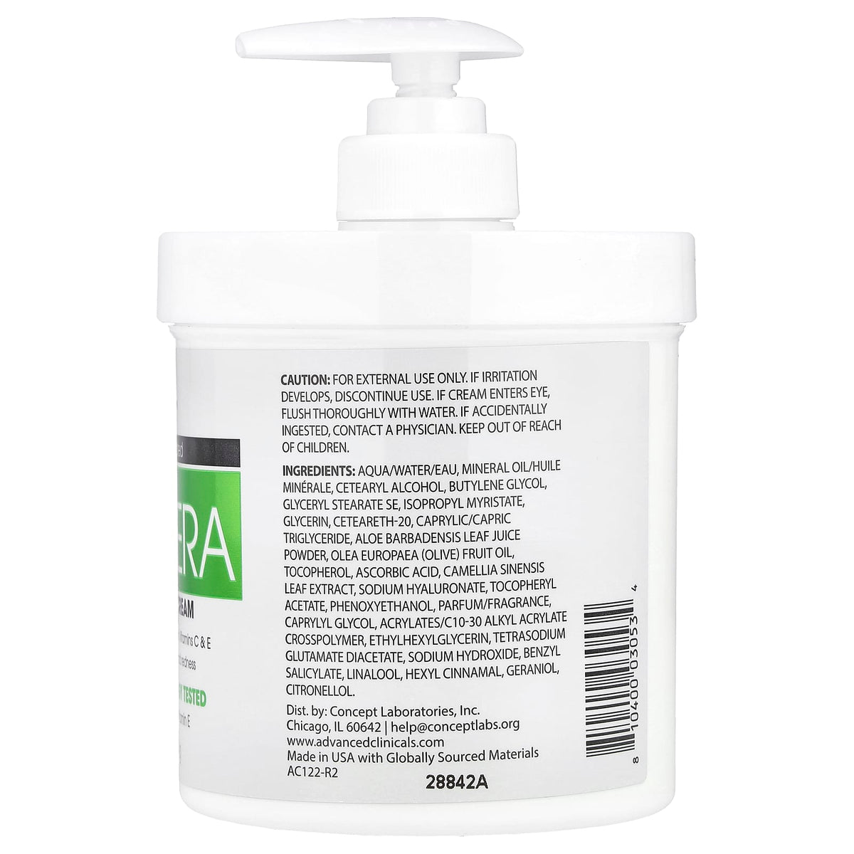 Advanced Clinicals Aloe Vera Soothe + Recover Cream 454 g (16 oz) — alternate product view