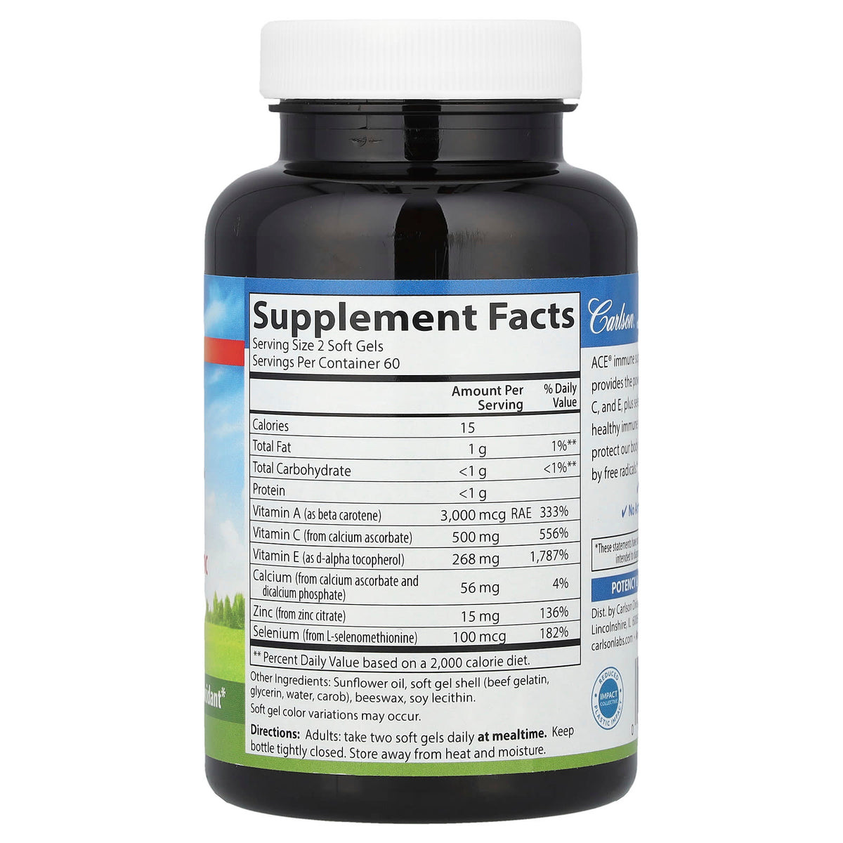 Carlson Aces + Zn Vitamins A, C, E, Selenium and Zinc, 120 Soft Gels - view 2