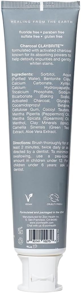 Zion Health ClayBrite Activated Charcoal Toothpaste Natural Mint 4 oz (120 g) - view 2