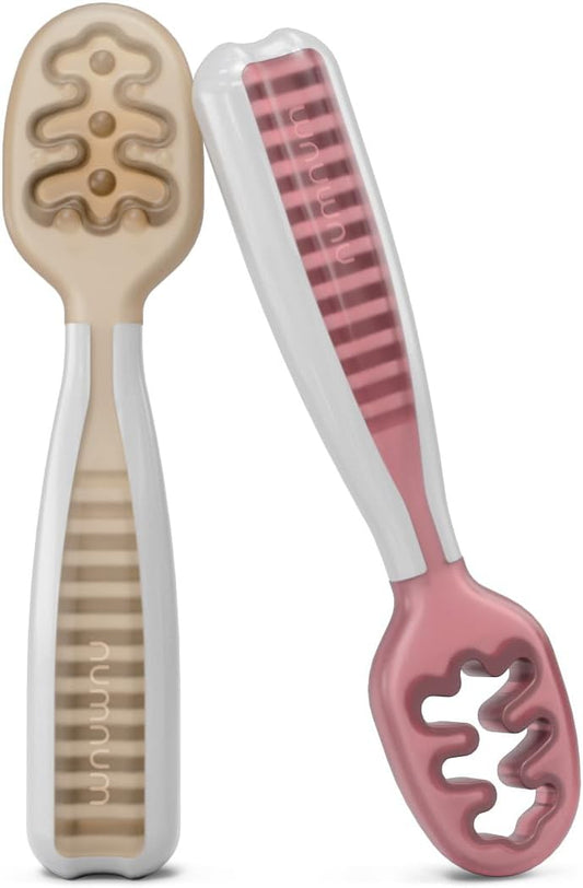 NumNum Baby Spoons for Self Feeding, 6 Months+, 2-Pack, Beige/Mauve