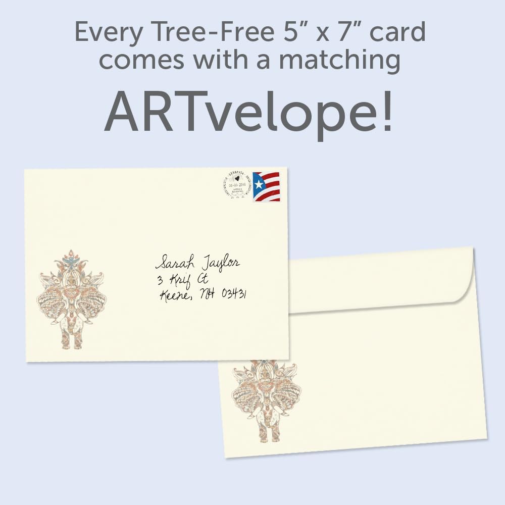 Tree-Free Greetings Diwali Cards 5 x 7 Inch, Pack of 2, Vibrant Elephants - view 4