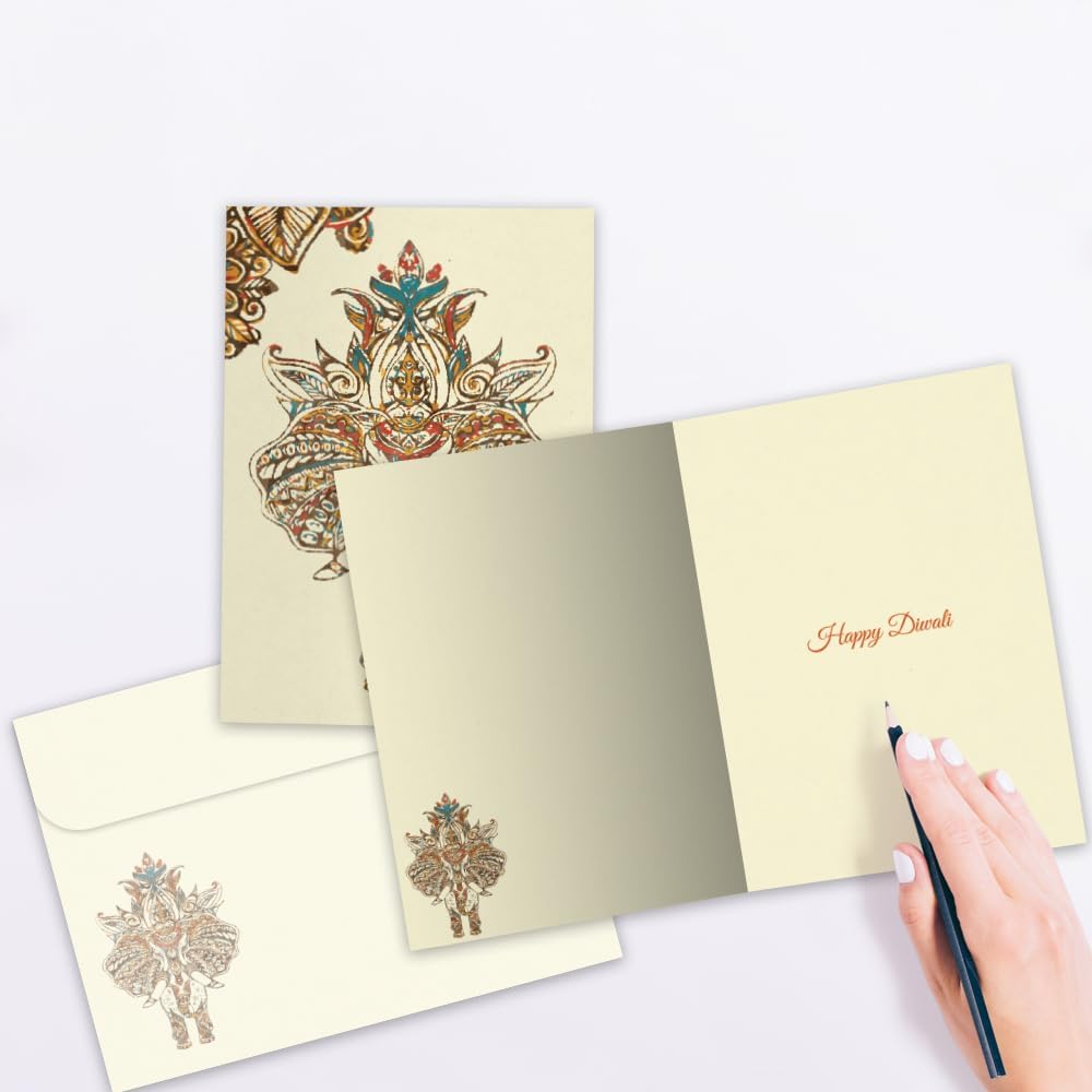 Tree-Free Greetings Diwali Cards 5 x 7 Inch, Pack of 2, Vibrant Elephants - view 5