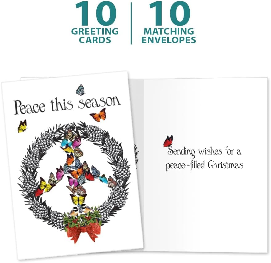 Tree-Free Greetings Peace Wreath Christmas Cards, Box of 10 — product view
