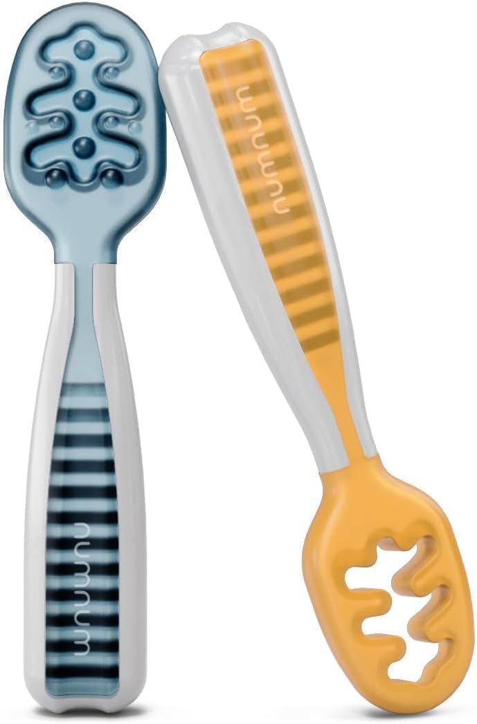 NumNum Baby Spoons for Self-Feeding, 6+ Months, 2-Pack Blue/Orange