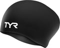 TYR Adult Silicone Long Hair Swim Cap, Black