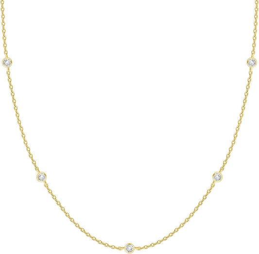 PAVOI 14K Yellow Gold Plated Cubic Zirconia Station Necklace