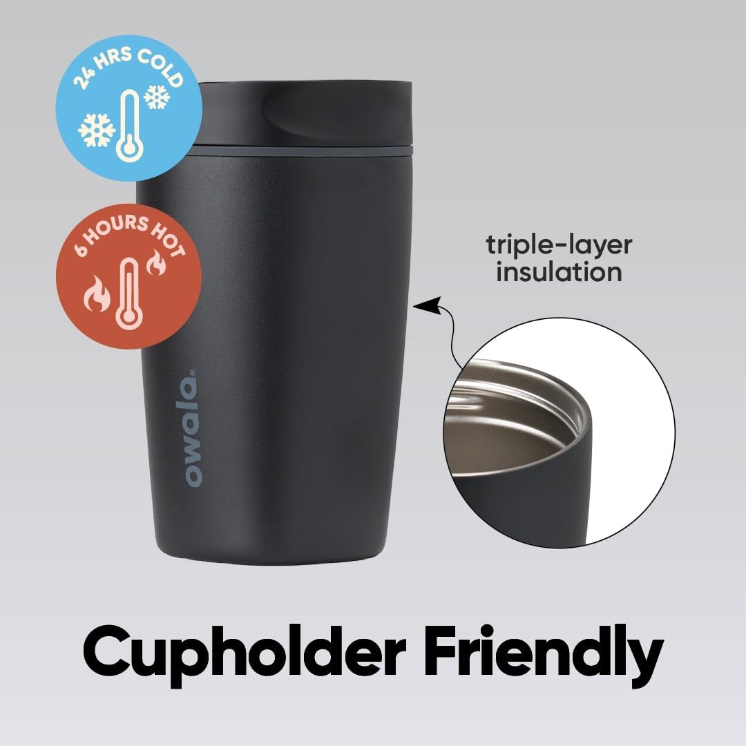 Owala SmoothSip Slider Insulated Coffee Cup, 12 oz, Very Very Dark - view 6