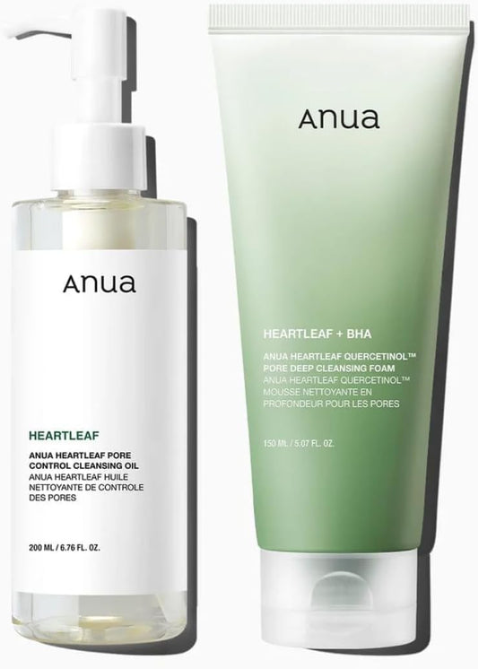 Anua Double Cleansing Duo, Heartleaf Cleansing Oil and Quercetinol Foam