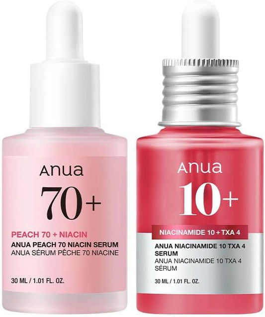 Anua Pink Serum Duo, Niacinamide Serum and Peach Serum