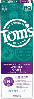 Tom's of Maine Whole Care Anticavity Fluoride Toothpaste, Peppermint, 4 oz