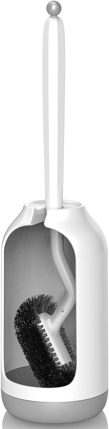 HAMITOR Toilet Brush and Holder Set with Curved Bristles