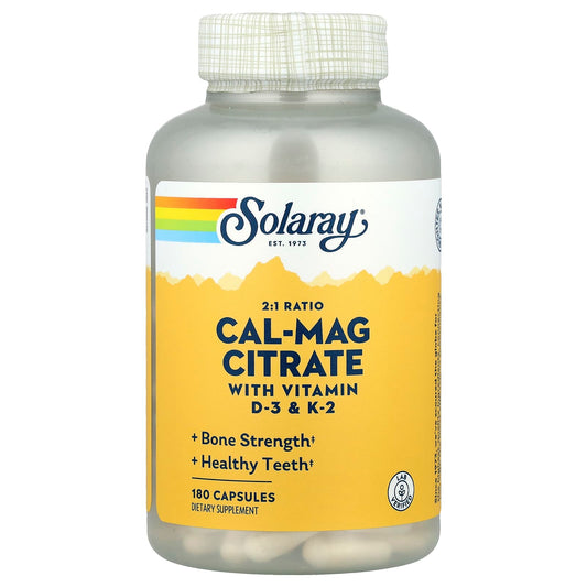 Solaray Cal-Mag Citrate 2:1 Ratio, 180 Capsules