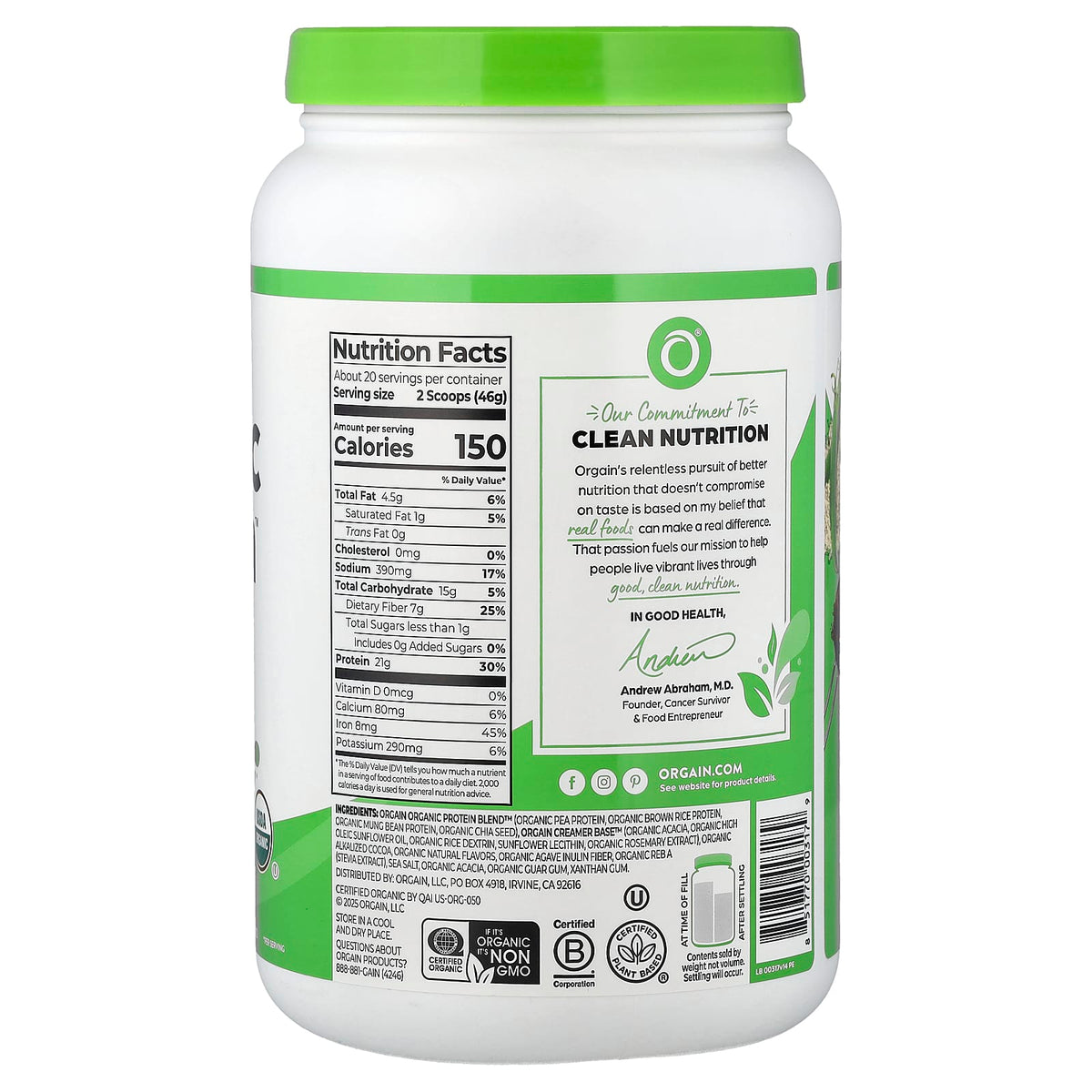 Orgain Organic Protein Powder, Creamy Chocolate Fudge, 920 g (2.03 lb) - view 2