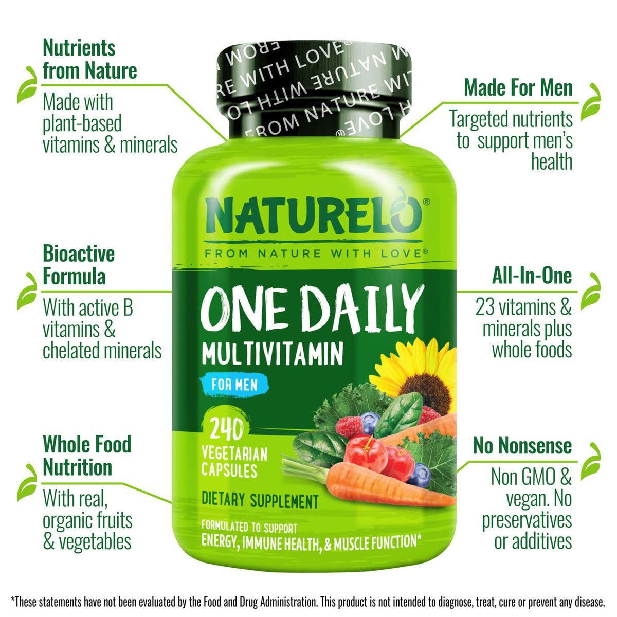 NATURELO One Daily Multivitamin for Men, 240 Vegetarian Capsules - view 4