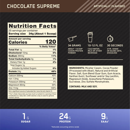 Optimum Nutrition Gold Standard 100% Casein, Chocolate Supreme, 850 g (1.87 lb) - view 3