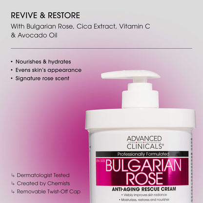 Advanced Clinicals Anti-Ageing Rescue Cream Bulgarian Rose 454 g (16 oz) - view 4