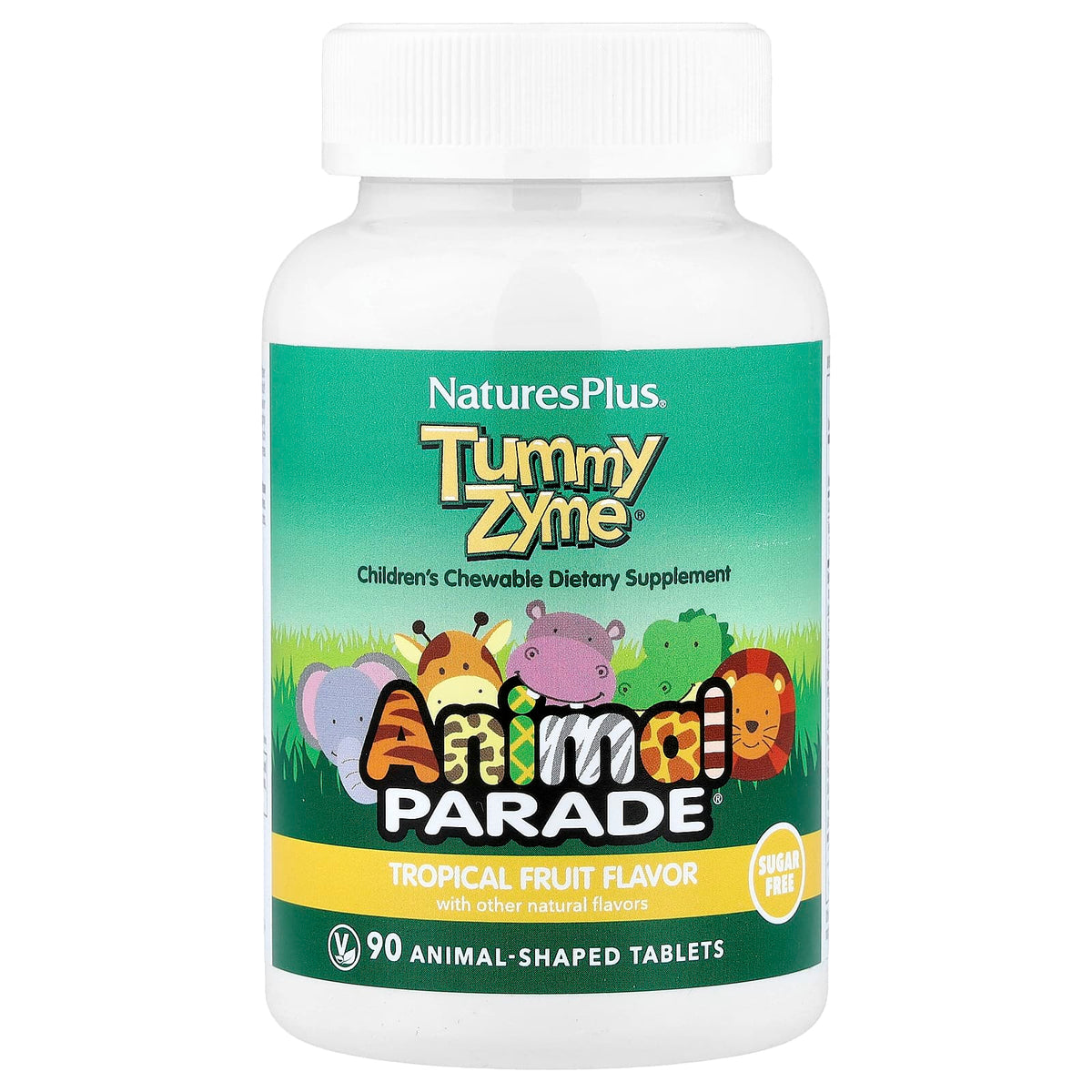NaturesPlus Animal Parade Tummy Zyme, Tropical Fruit, 90 Animal-Shaped Tablets