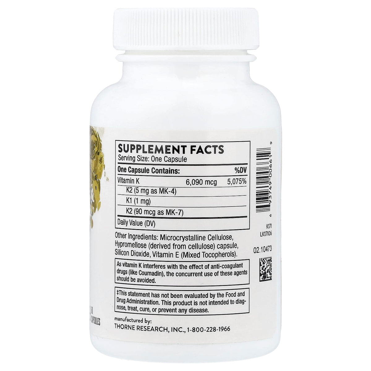 Thorne Vitamin K, 60 Capsules - view 2