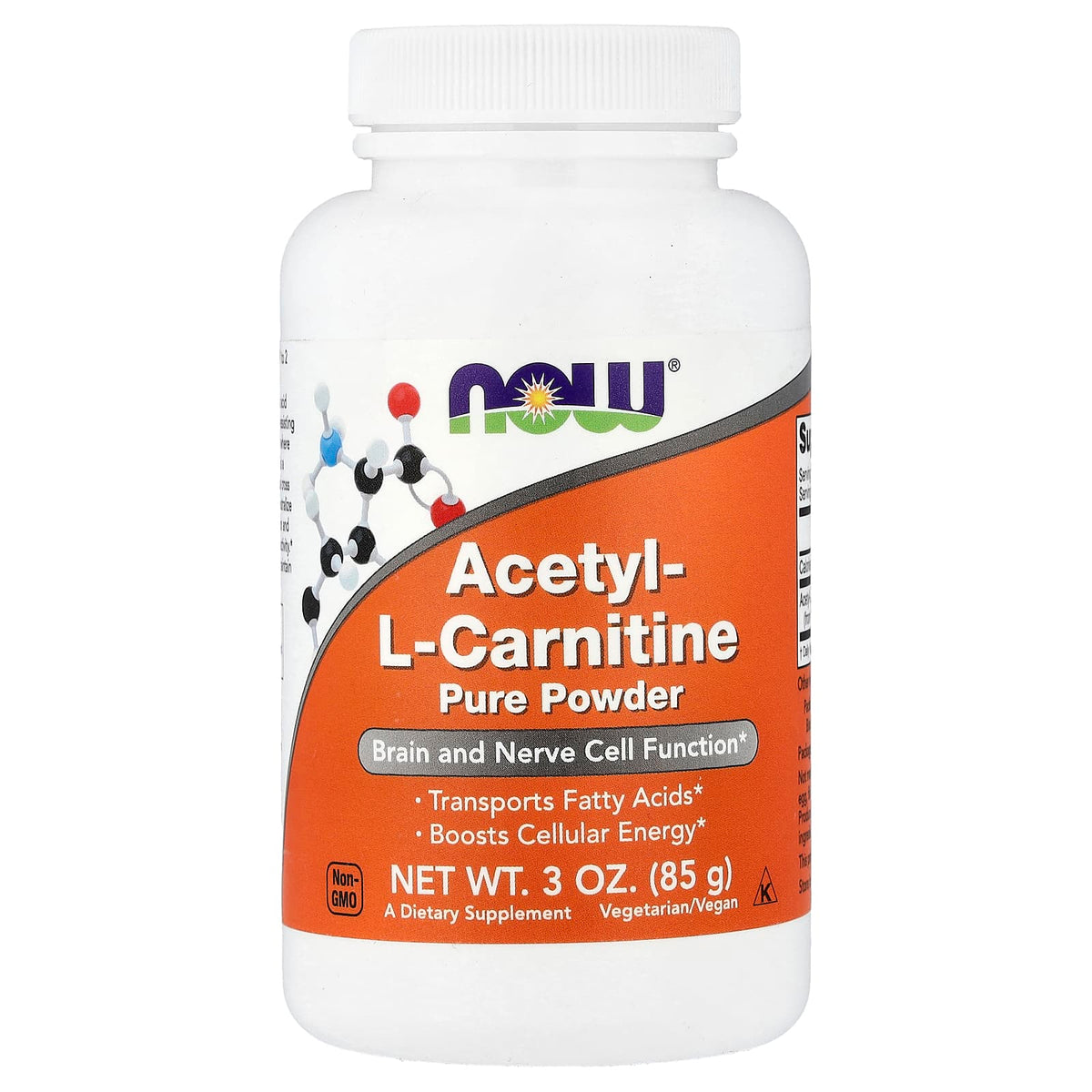 NOW Foods Acetyl-L-Carnitine Pure Powder, 85 g (3 oz) — product view