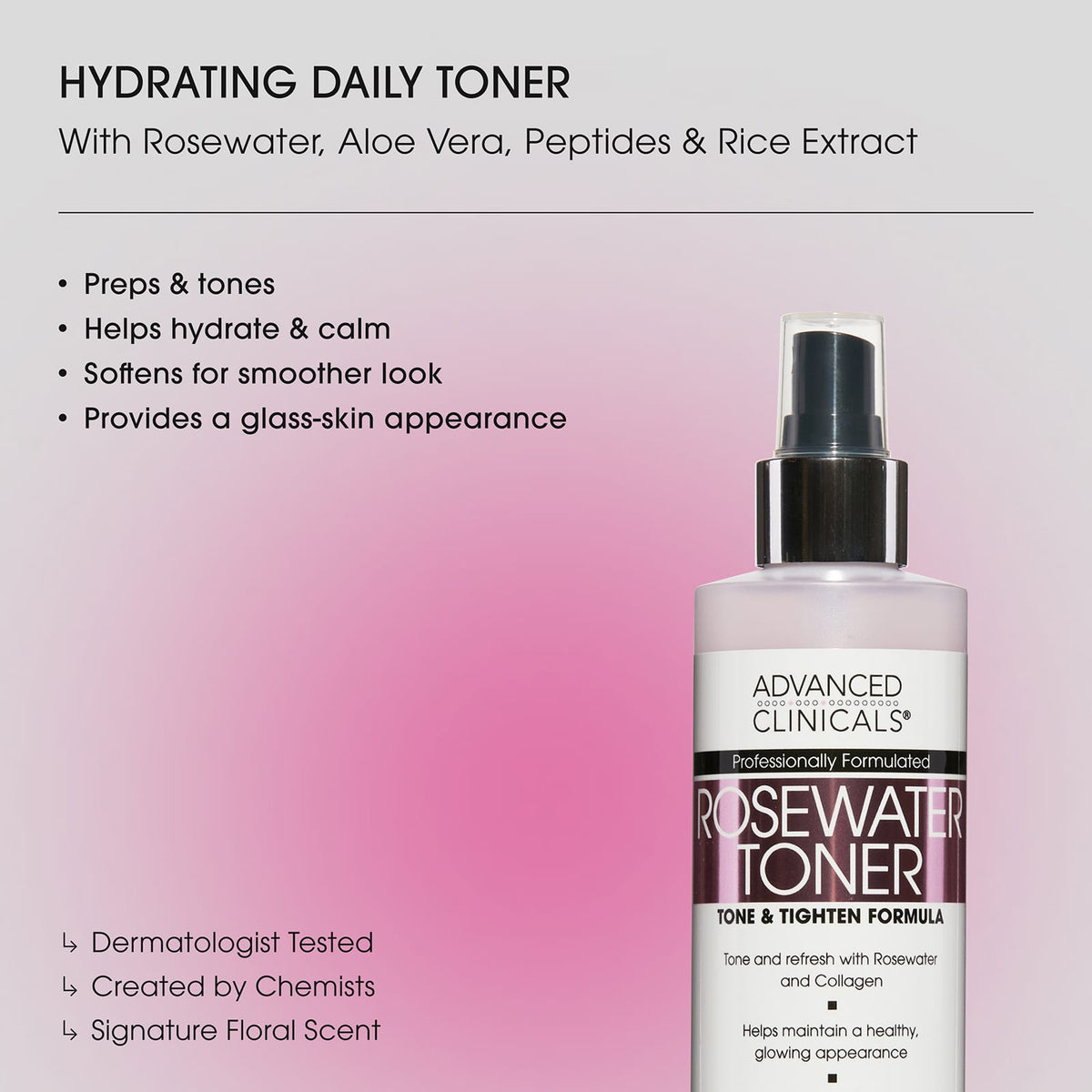 Advanced Clinicals Rosewater Toner Tone & Tighten Formula 237 ml (8 fl oz) - view 3