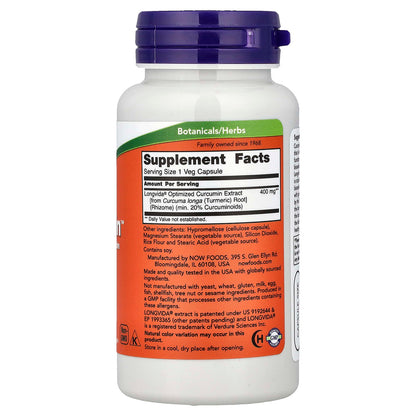 NOW Foods CurcuBrain 400 mg, 50 Vegetable Capsules - view 2