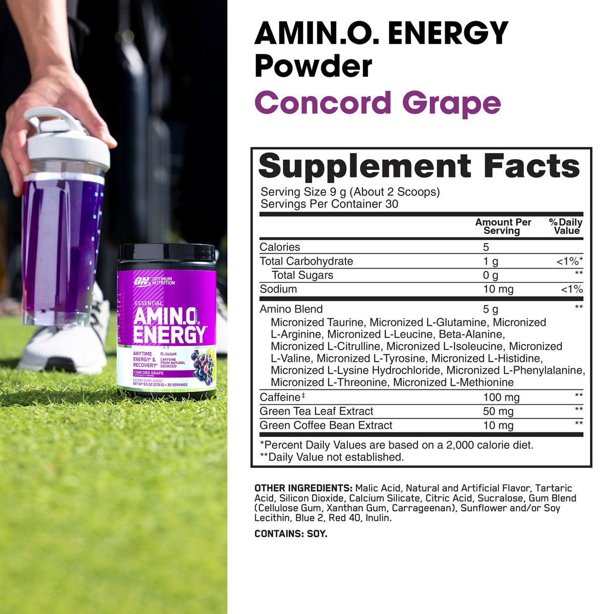 Optimum Nutrition Essential Amin.O. Energy, Concord Grape, 270 g (9.5 oz) - view 3