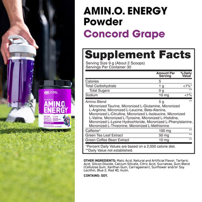 Optimum Nutrition Essential Amin.O. Energy, Concord Grape, 270 g (9.5 oz) - view 3