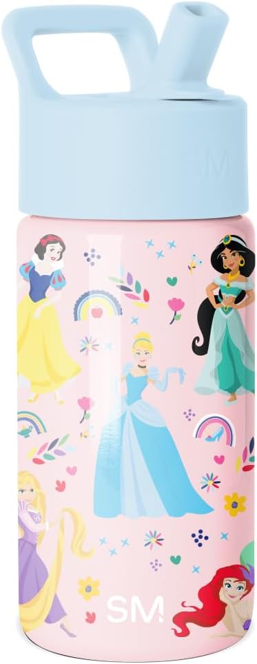Simple Modern Disney Princess Kids Water Bottle with Straw Lid, 14 oz