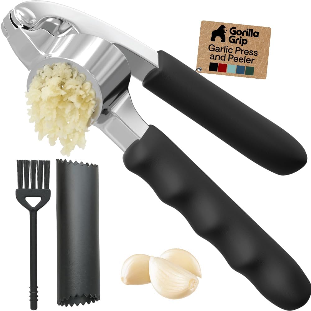 GORILLA GRIP 3-Piece Garlic Press and Peeler Set, Black