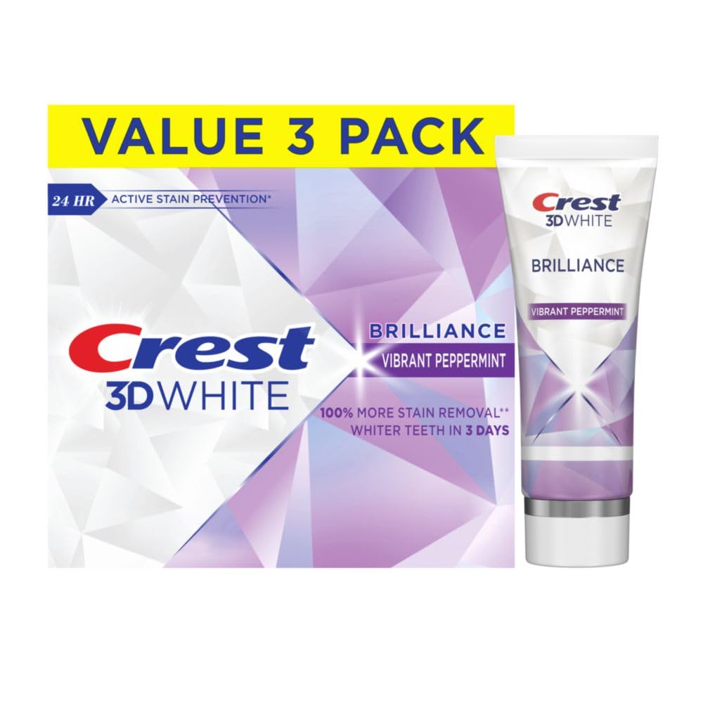 Crest Toothpaste 3D White Brilliance Vibrant Peppermint, 4.6 Oz (Pack of 3)