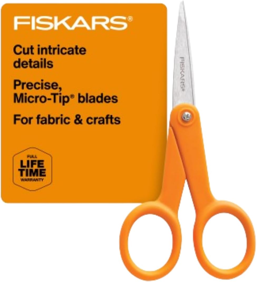 Fiskars 5 Inch Orange-Handled Micro-Tip Fabric Scissors No. 5