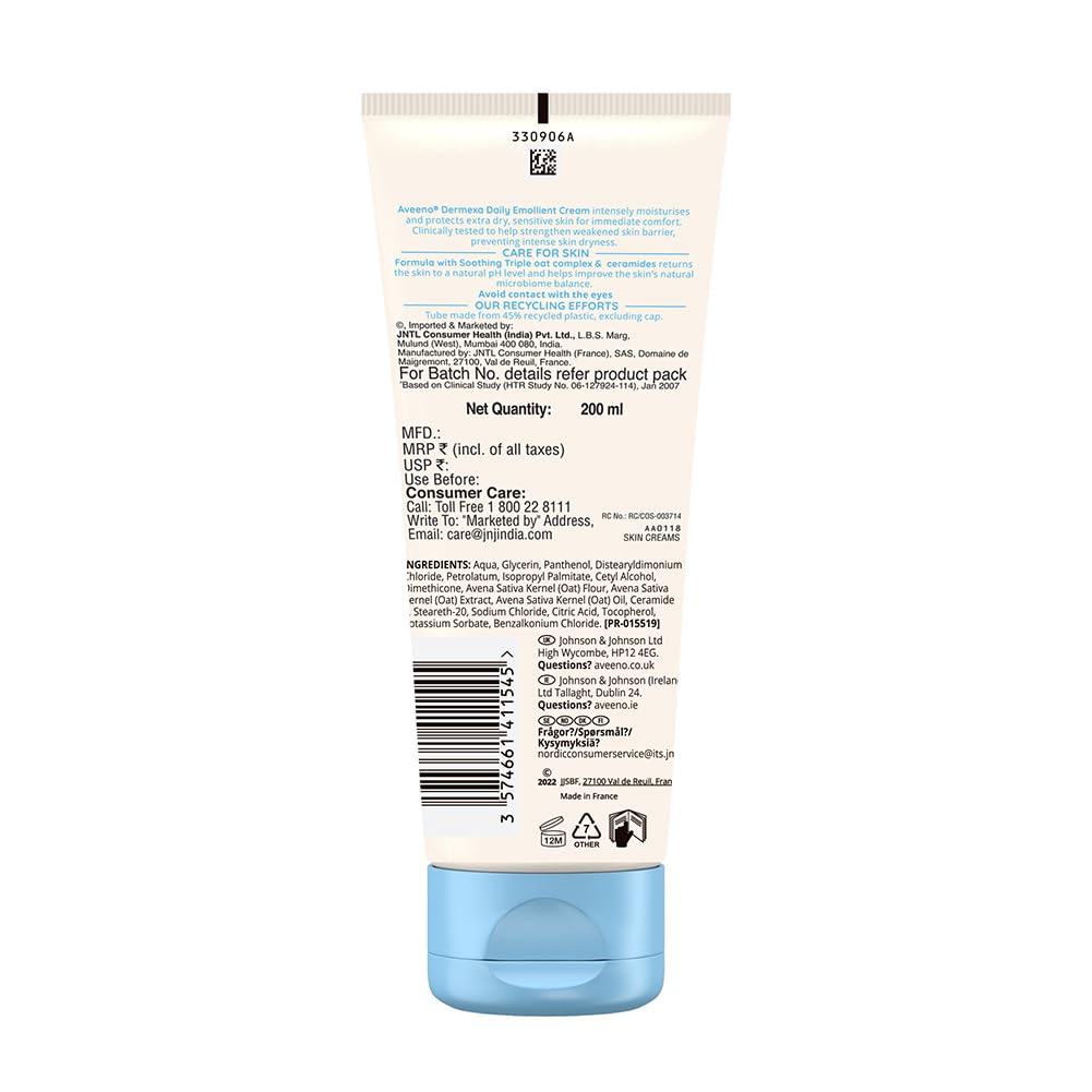 Aveeno Dermaxa Emollient Soothing Cream, Fragrance-Free, 200 ml (6.8 fl oz) — alternate product view