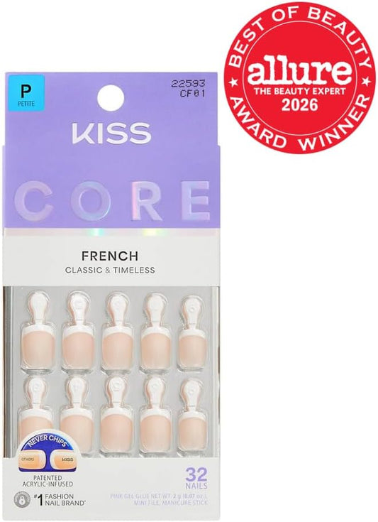 Kiss Core French Tip Press On Nails Perfection, Petite Squoval, 32 Count - view 2