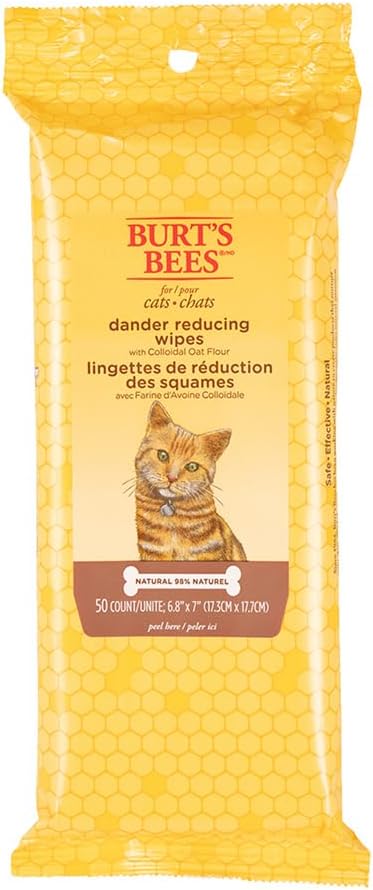 Burt's Bees for Pets Cat Dander Remover Wipes, Unscented, 50 Count