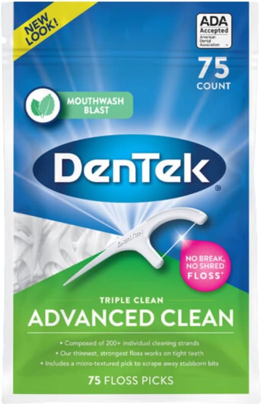 DenTek Triple Clean Advanced Clean Floss Picks Mouthwash Blast, 75 Count