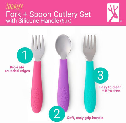 Elk and Friends Baby and Toddler Cutlery Set with Silicone Handles, 6 Pieces - view 3