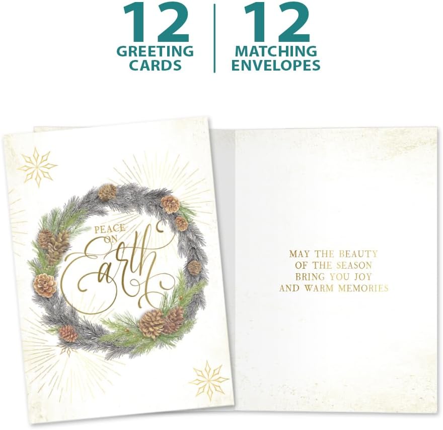 Tree-Free Greetings Christmas Cards 12.7 x 17.8 cm (5 x 7 Inch), Winter Pine Wreath, Pack of 12 — product view