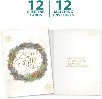 Tree-Free Greetings Christmas Cards 5 x 7 Inch, Pack of 12, Winter Pine Wreath - view 5
